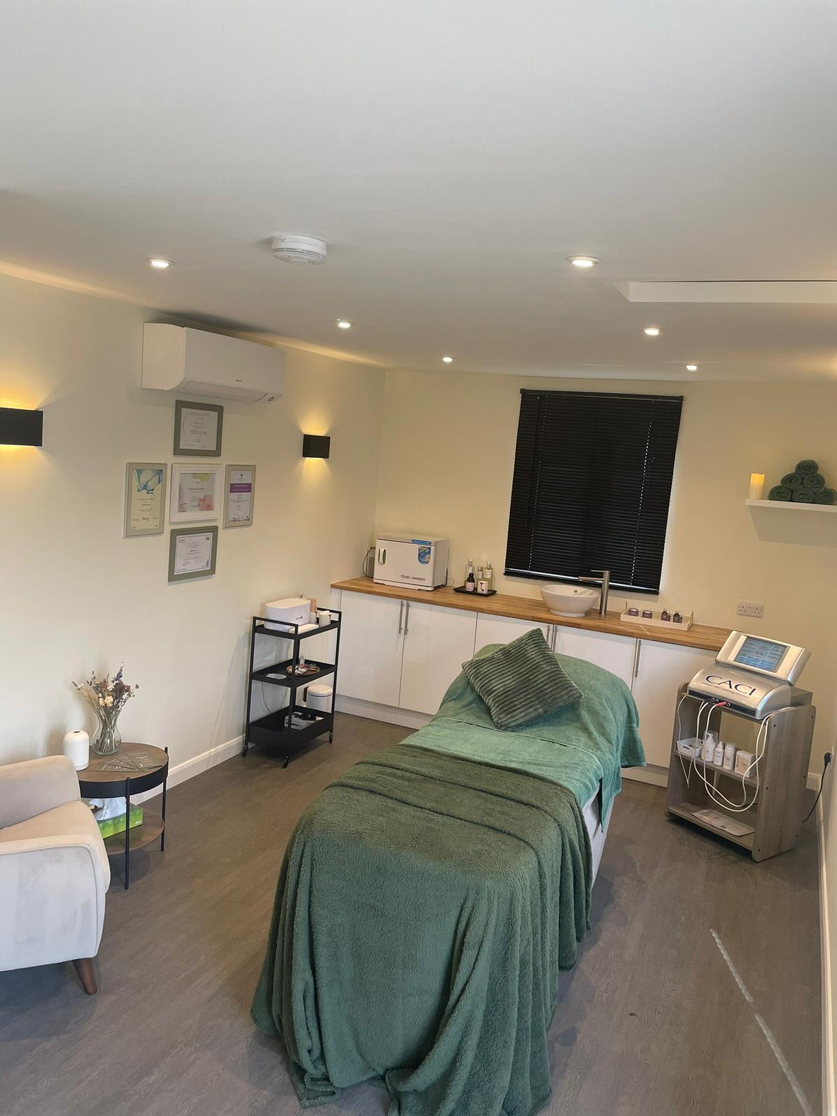 Relaxing treatment room at Lavender Barn